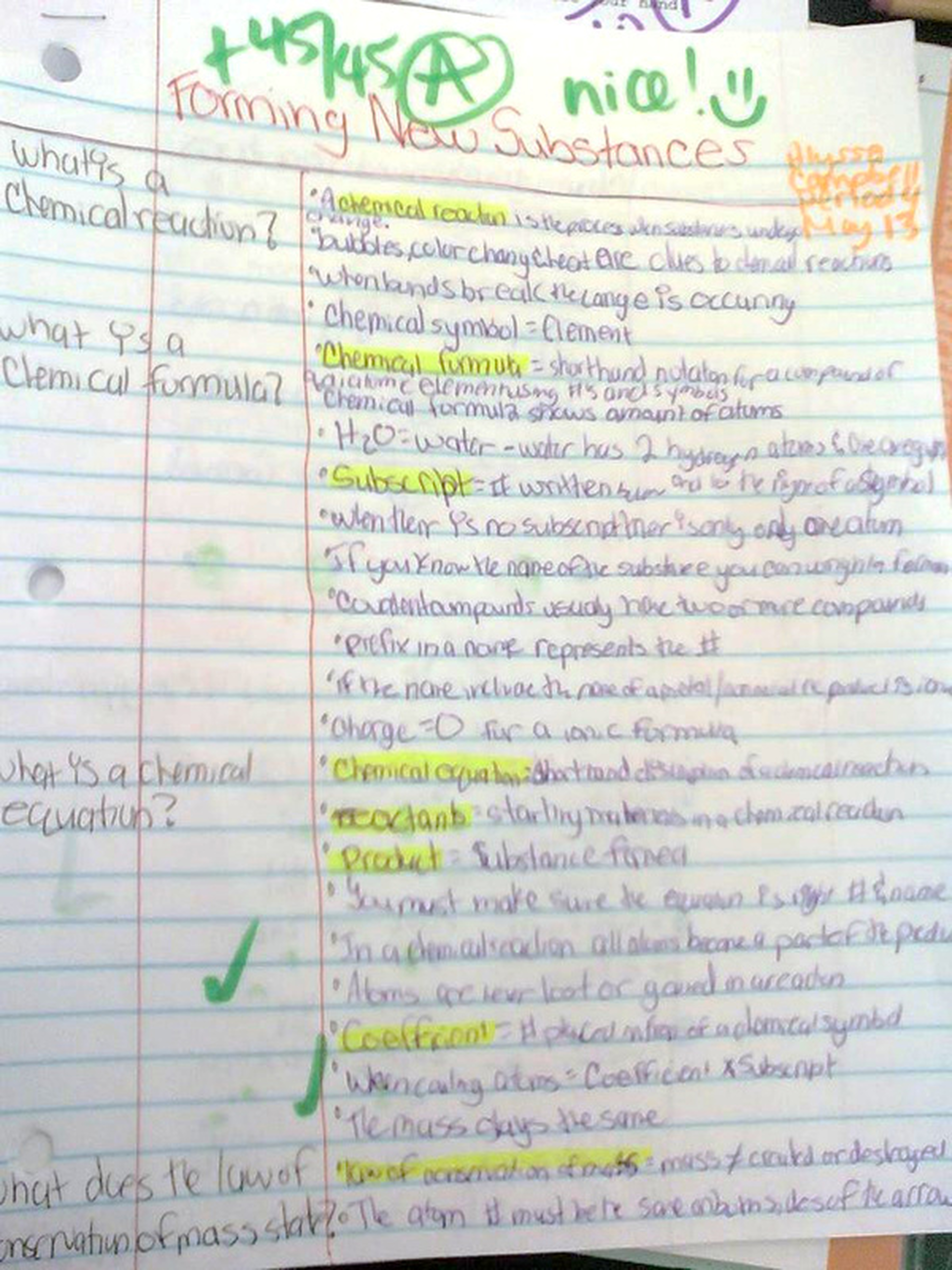 Examples of Cornell Notes - MVCA Earth Science